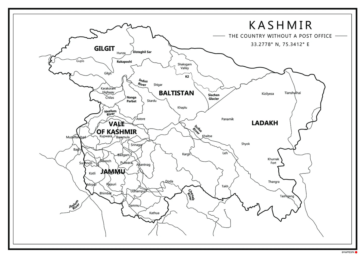 Kashmir - Printed Map