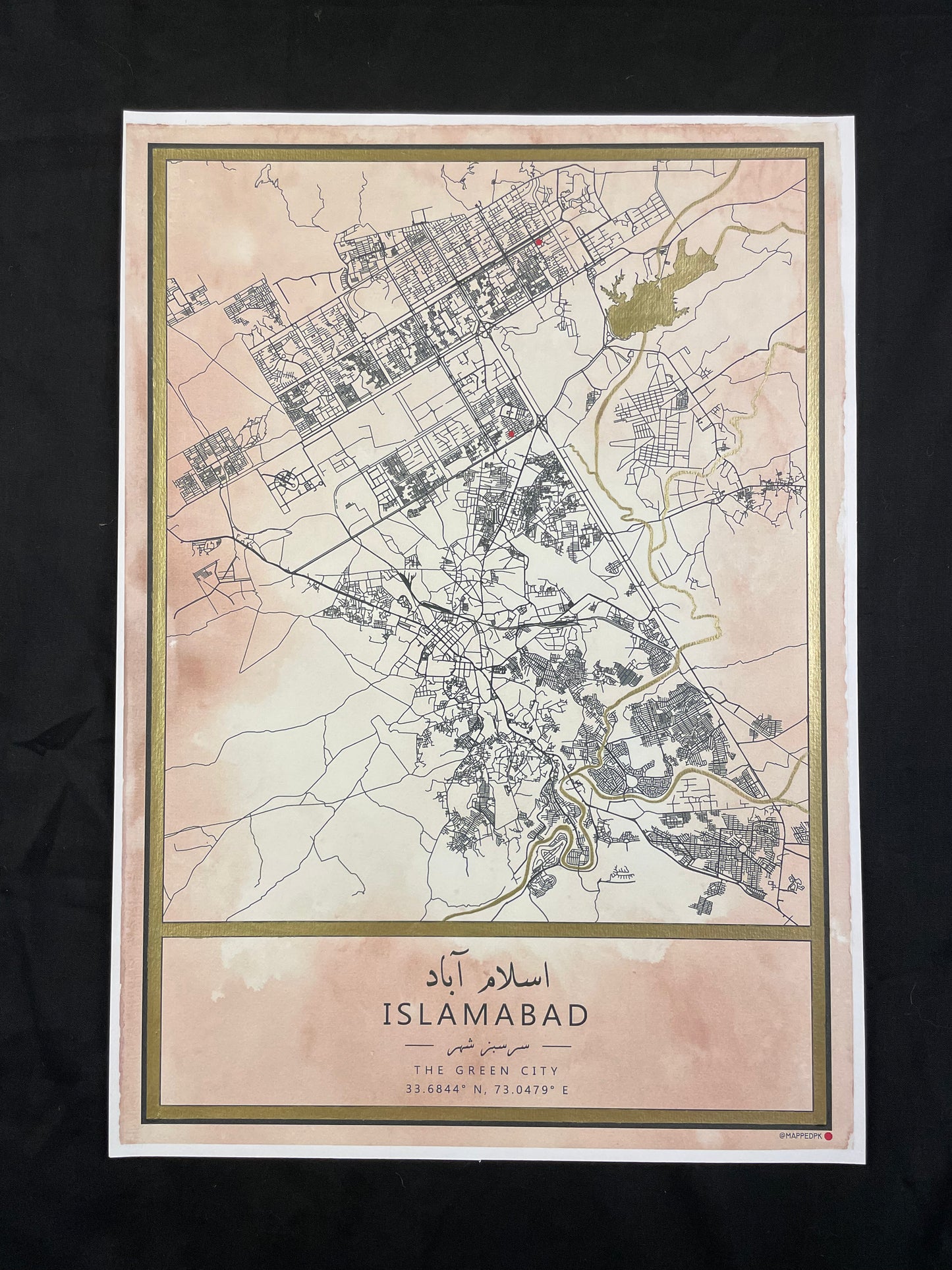 Islamabad - Gold Hand Painted Map