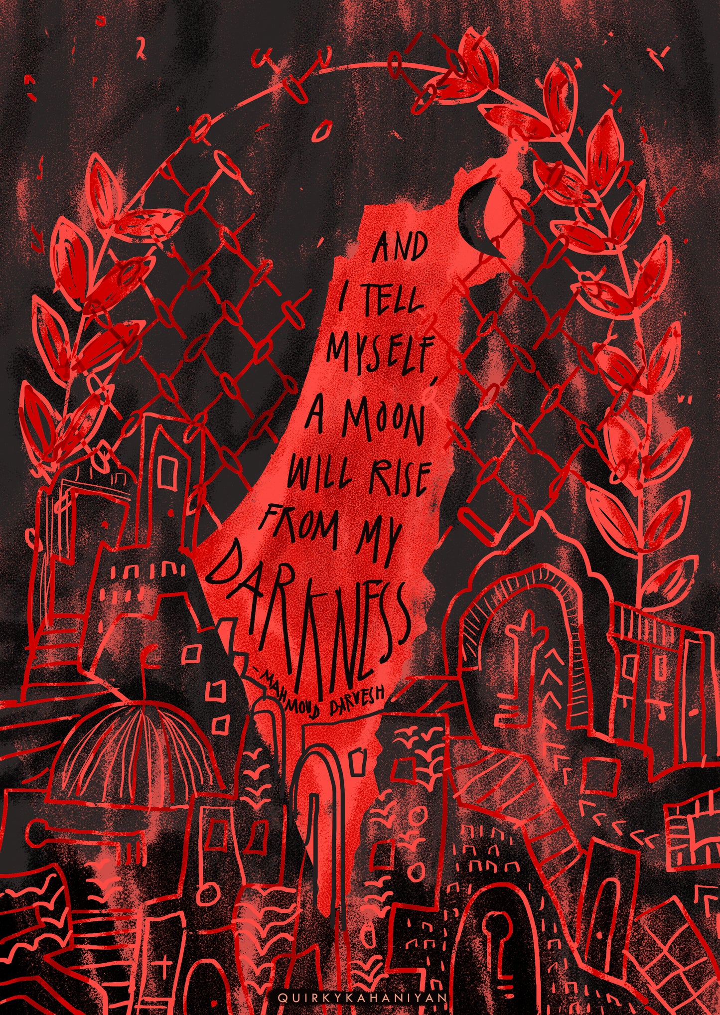 Palestine - Red Moon out of Darkness A3 Graphic Map