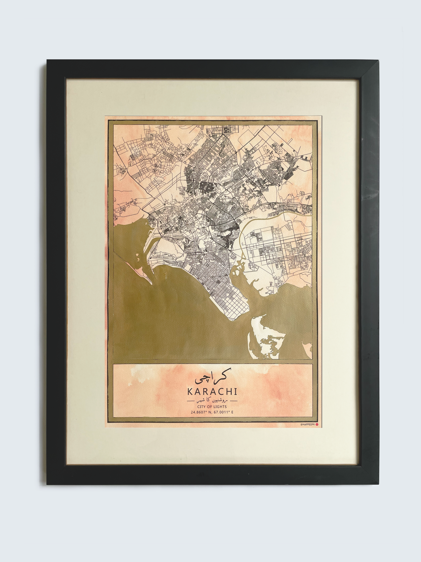 Karachi - Gold Hand Painted Framed Map