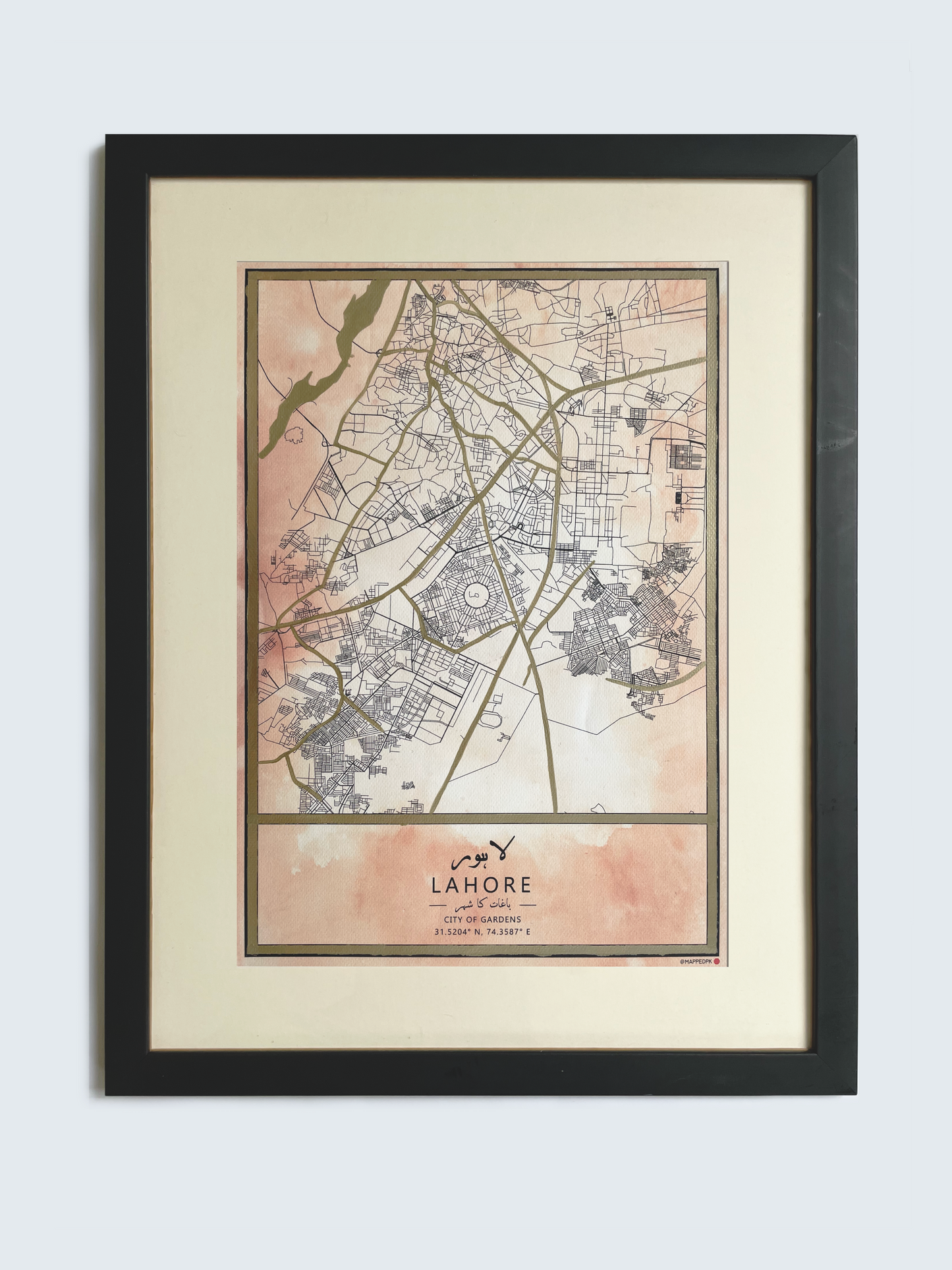 Lahore - Gold Hand Painted Framed Map