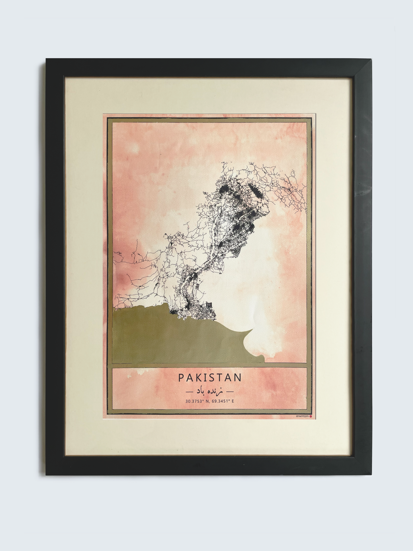 Pakistan - Gold Hand Painted Framed Map
