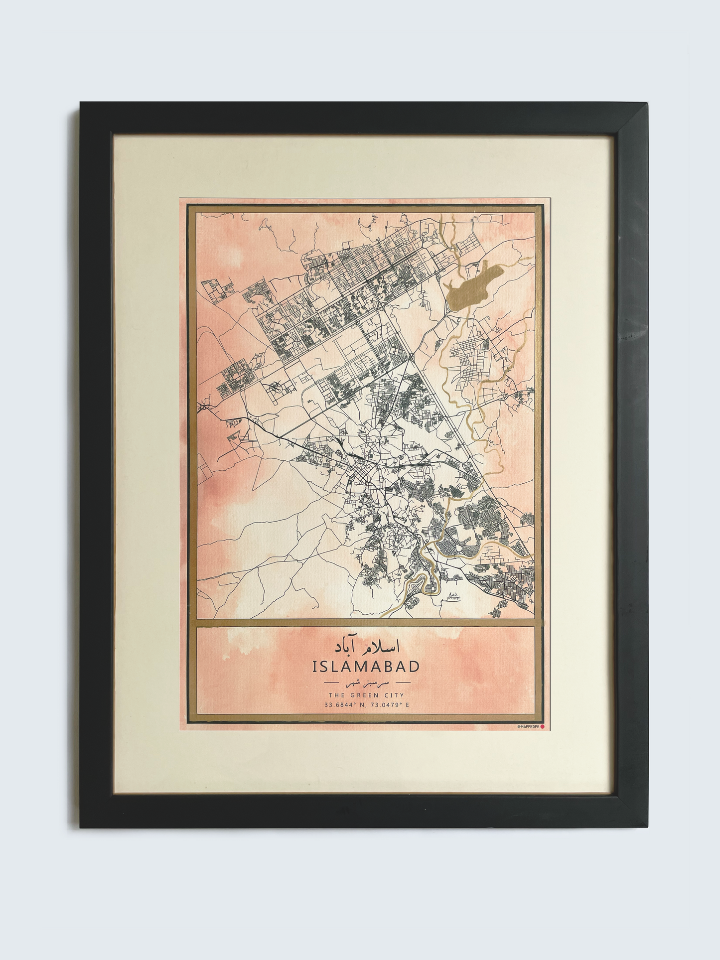 Islamabad - Gold Hand Painted Framed Map
