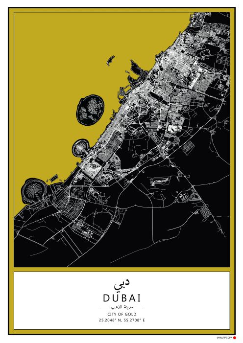 Dubai - Gold Hand Painted Map