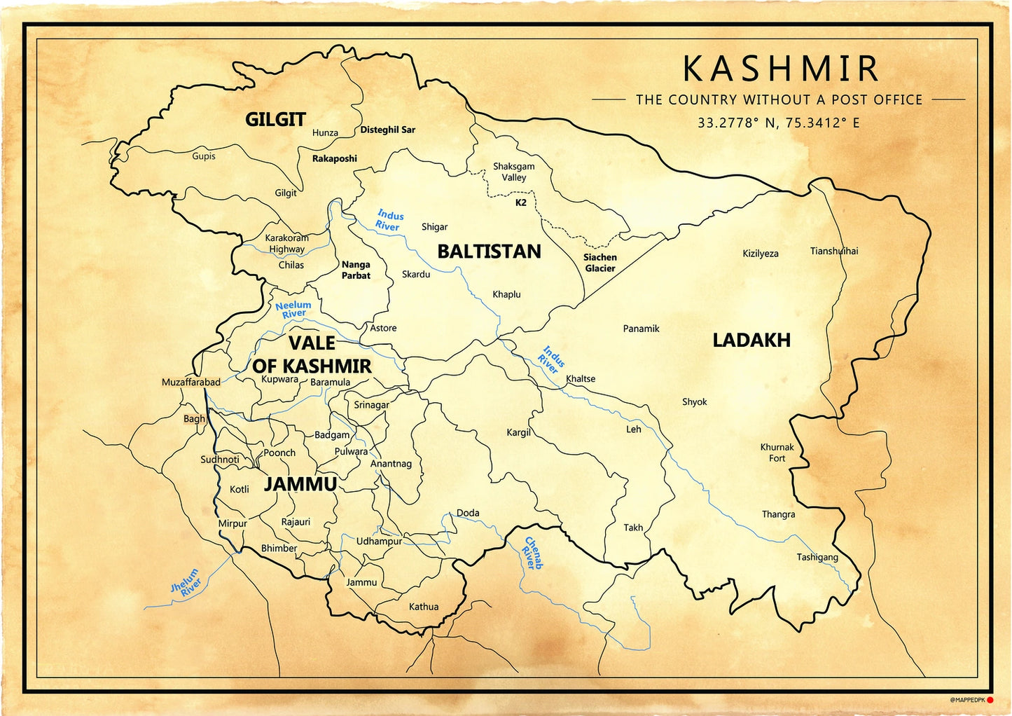 Kashmir - Printed Map
