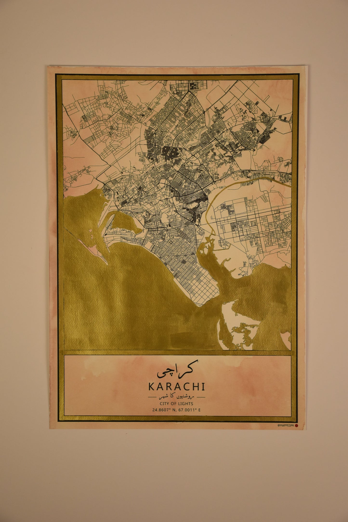 Karachi - Gold Hand Painted Map