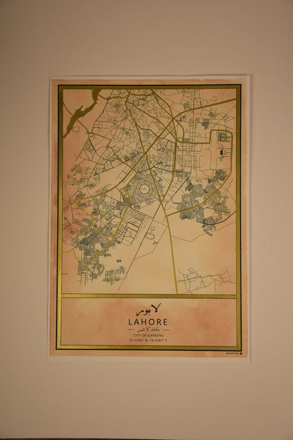 Lahore - Gold Hand Painted Map