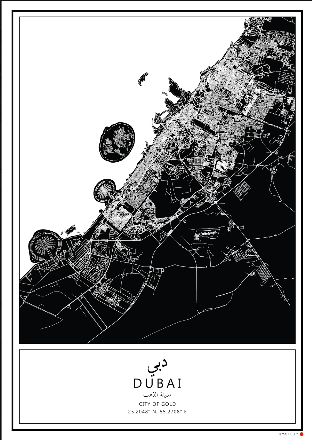 Dubai - Gold Hand Painted Map