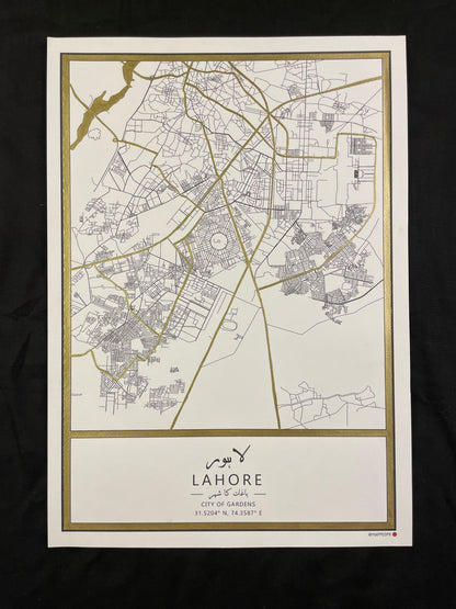 Lahore - Gold Hand Painted Map