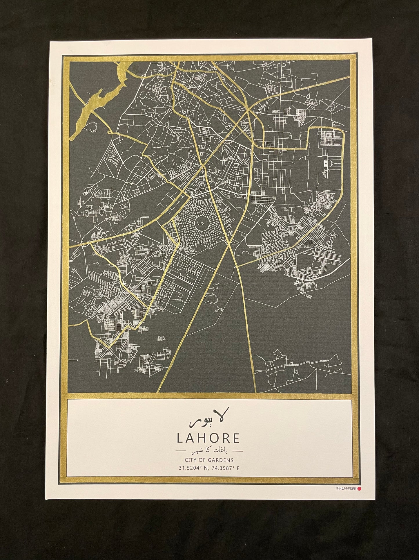 Lahore - Gold Hand Painted Map