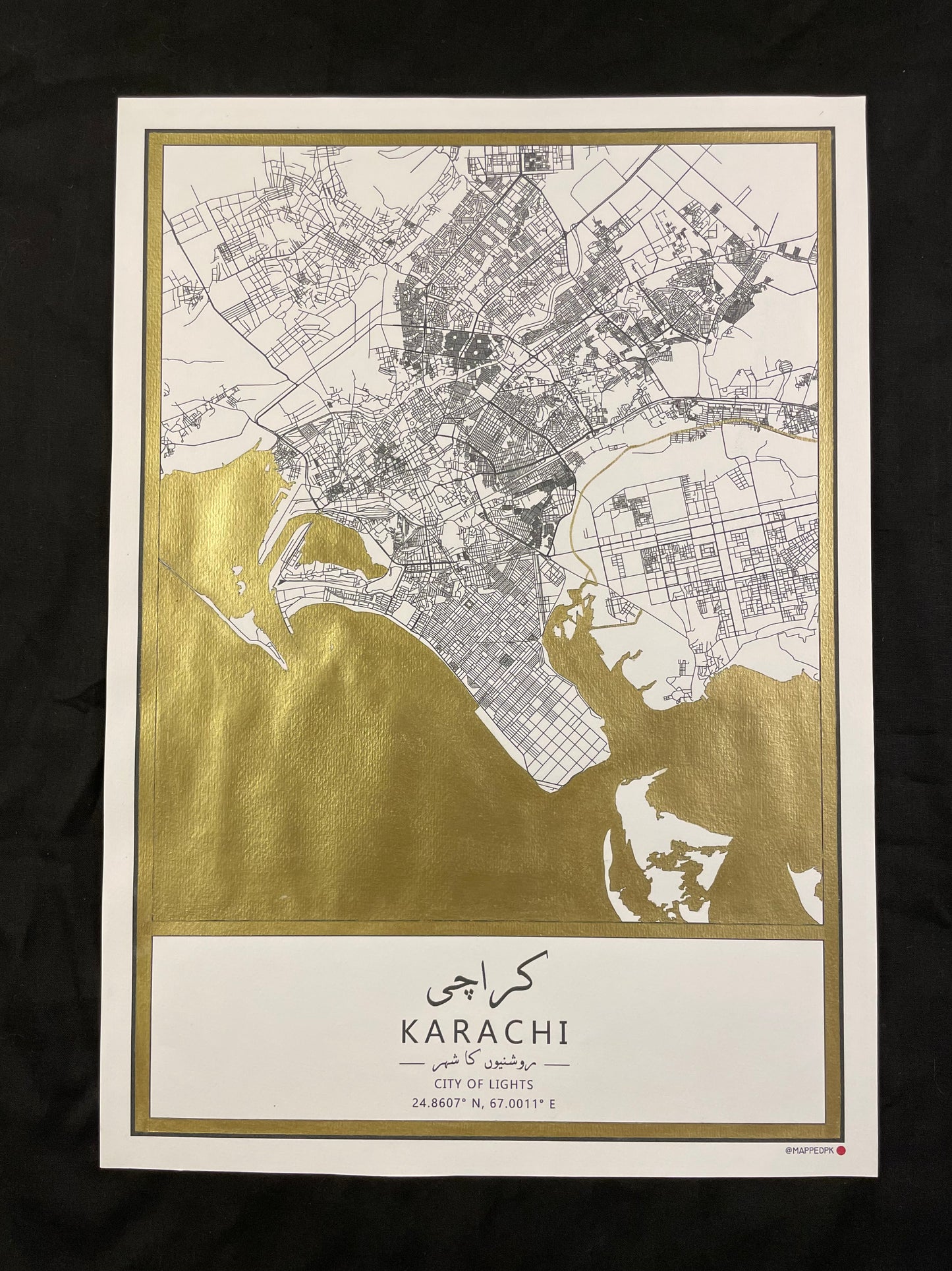 Karachi - Gold Hand Painted Map