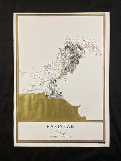 Pakistan - Gold Hand Painted Map