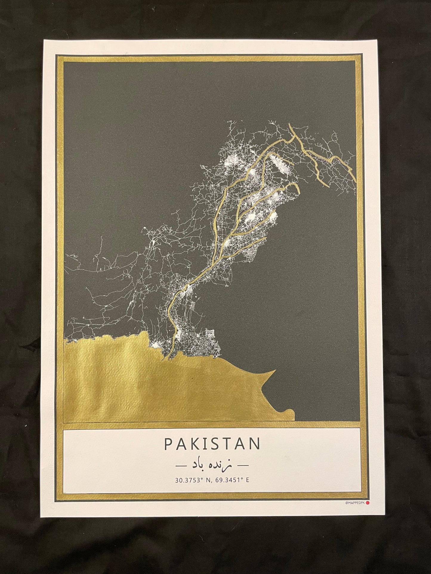 Pakistan - Gold Hand Painted A3 Map