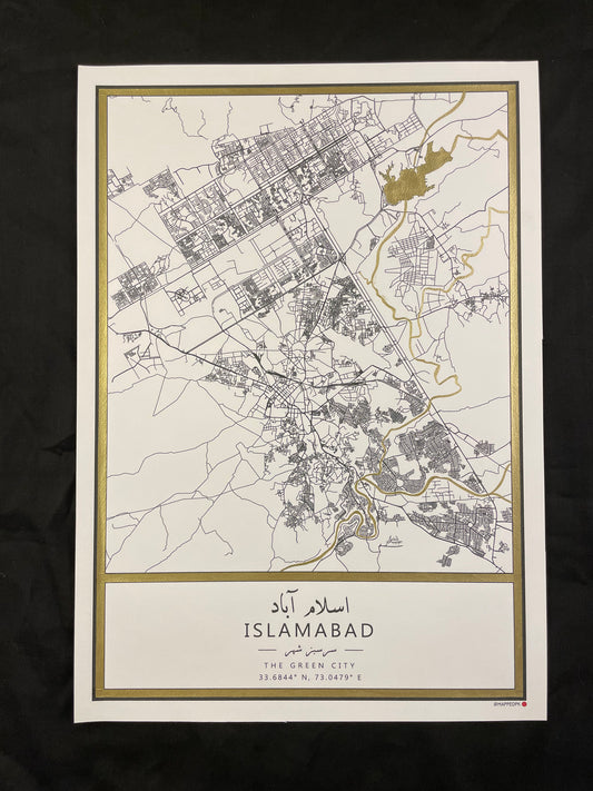 Islamabad - Gold Hand Painted Map