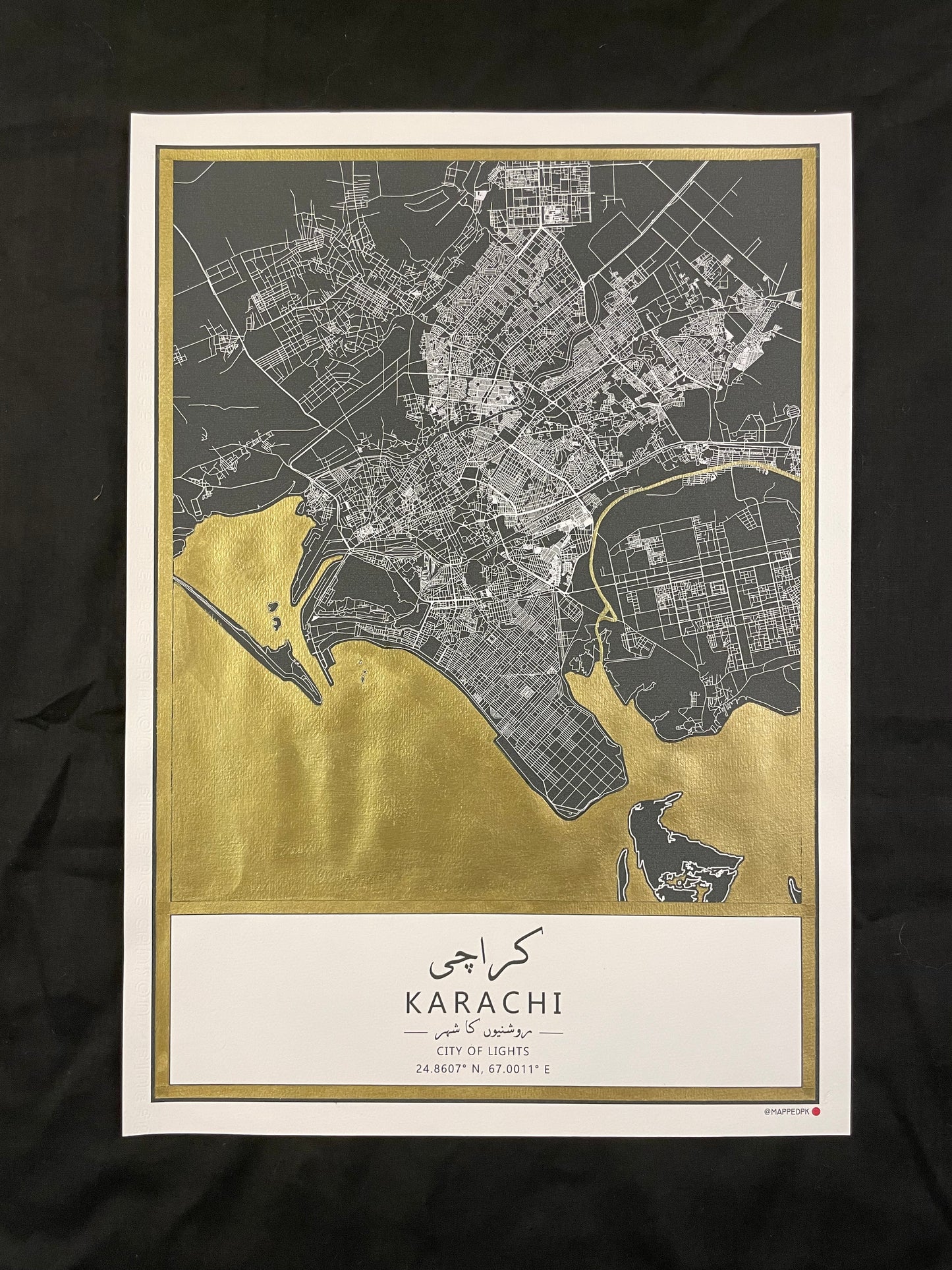 Karachi - Gold Hand Painted Map