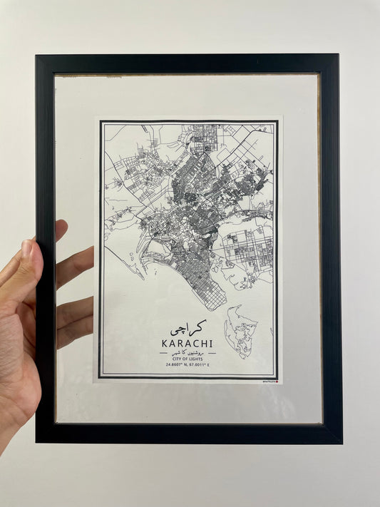 Karachi - Double Glass Framed Map