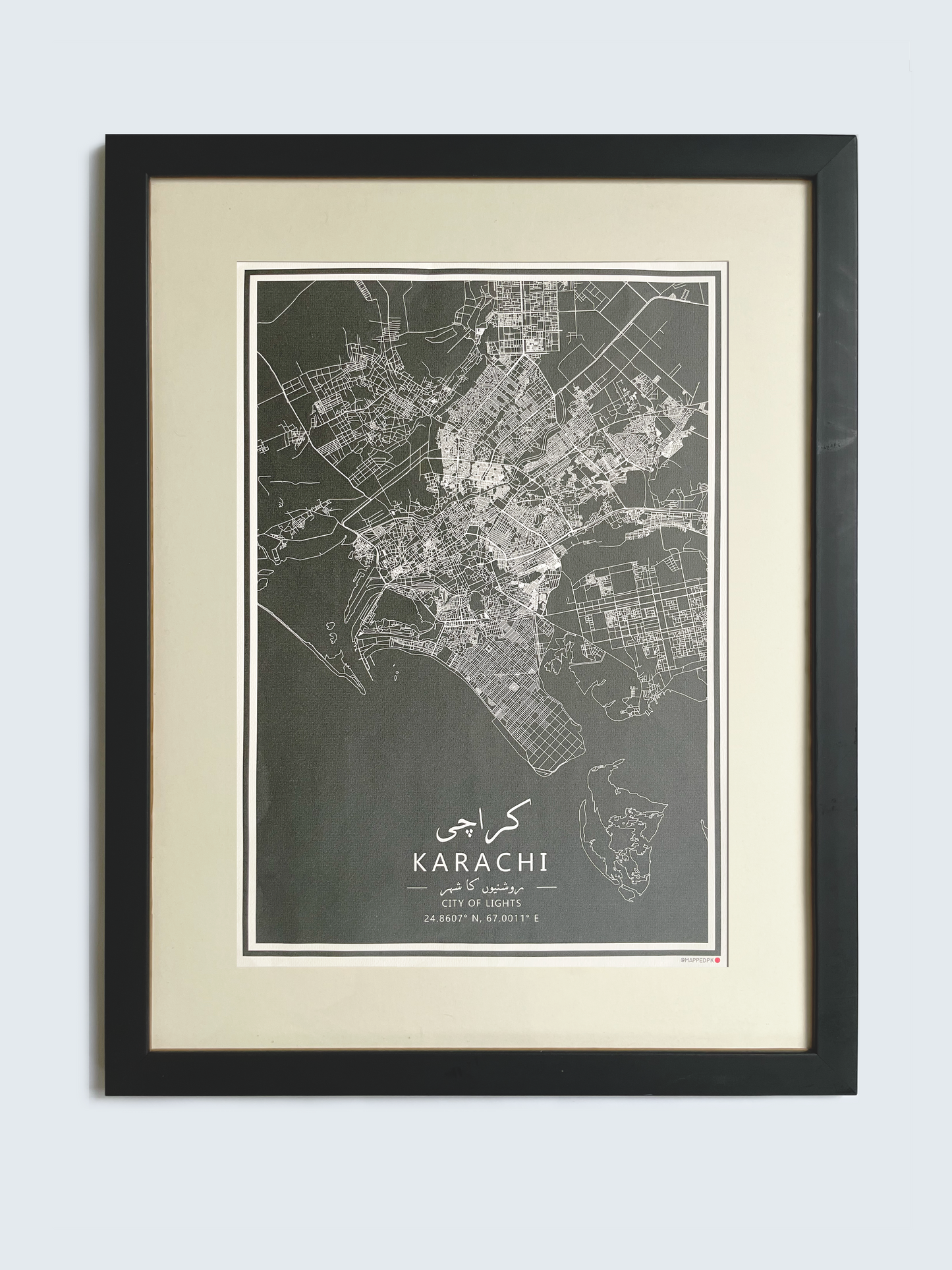Karachi - Black Framed A3 Map